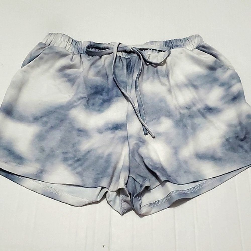 Gray & White Smokey Tie Dye High Waist Pull On Shorts Loungewear Athleisure L